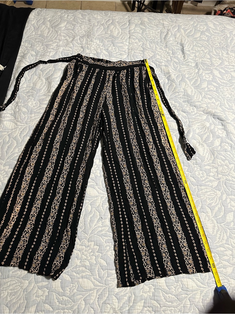 Angie Black Wide-Leg Tie-Waist Palazzo beach Pants with Beige design - Picture 1 of 10